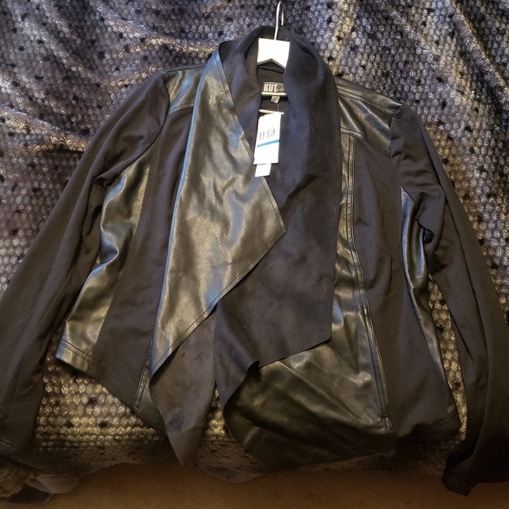 KUT faux suede and vegan leather cardigan